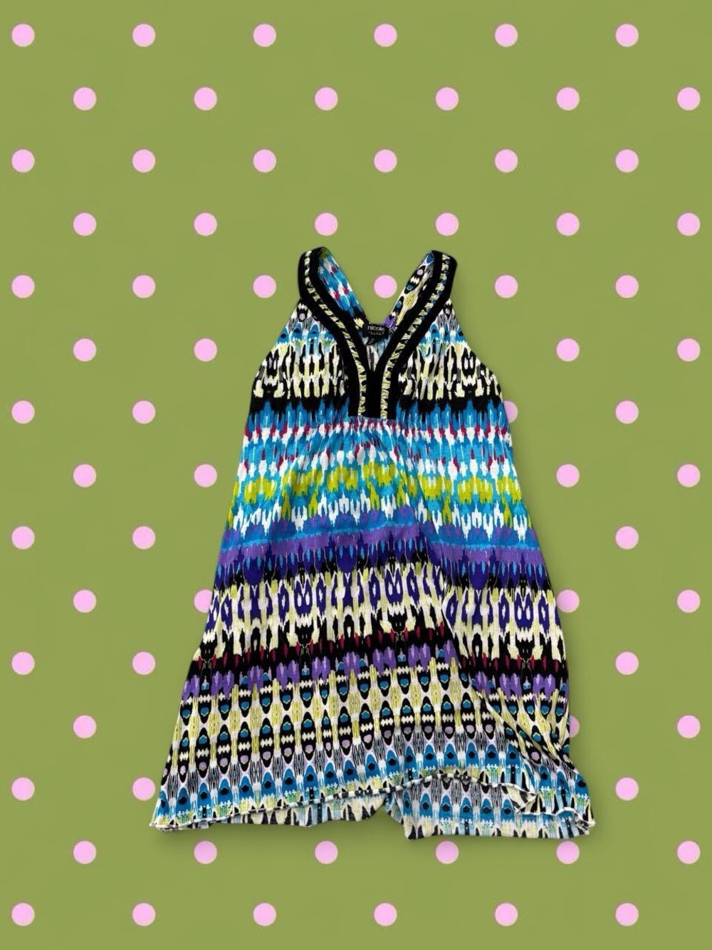 Nicole Girls' Multicolor Ikat Shirt - Blue, Purple, Black